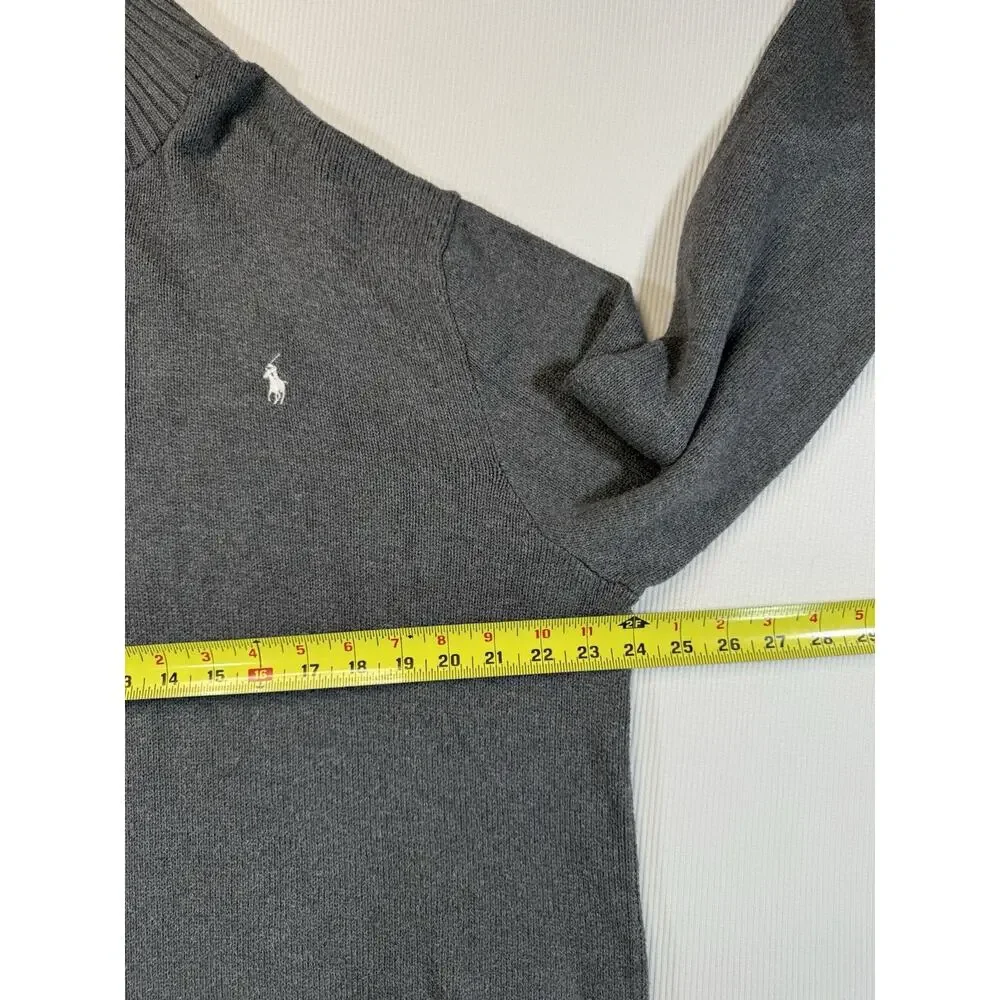 Polo Ralph Lauren Sweater Mens XL Gray Cotton Button Mock Neck Pullover
